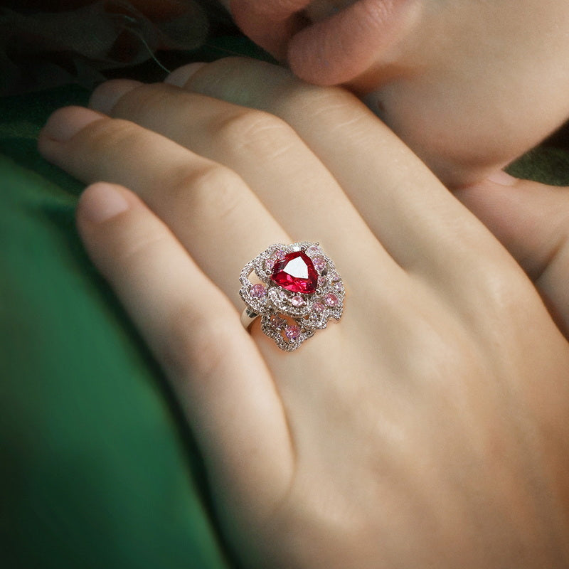 S1998R1 Rose flower adjustable one-size-fits-all Engagement Ring fine handmade gifts