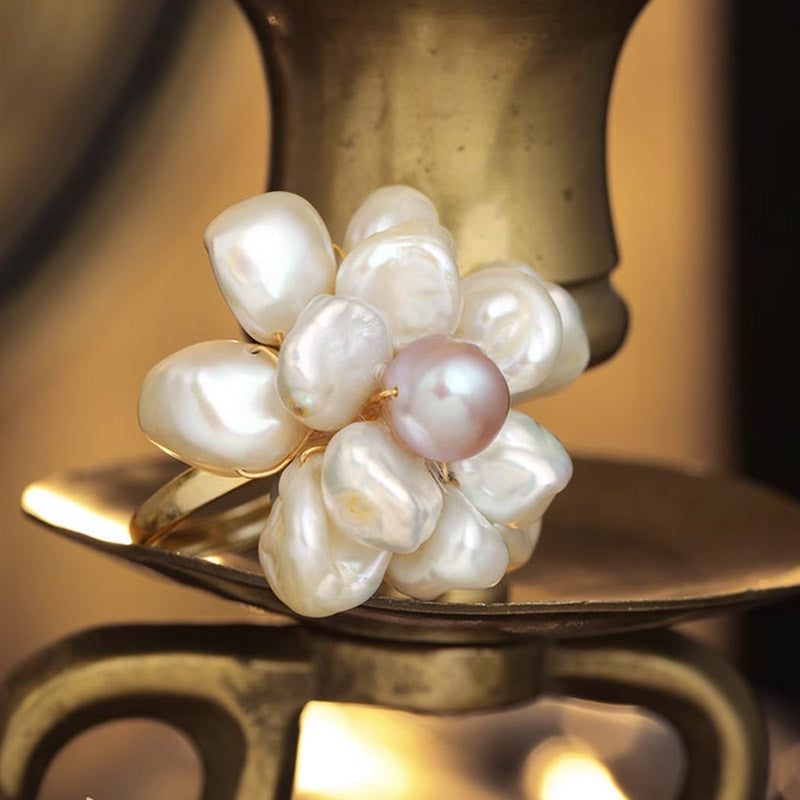 S2037R1 Pearl flower adjustable one-size-fits-all Engagement Rings fine handmade gifts