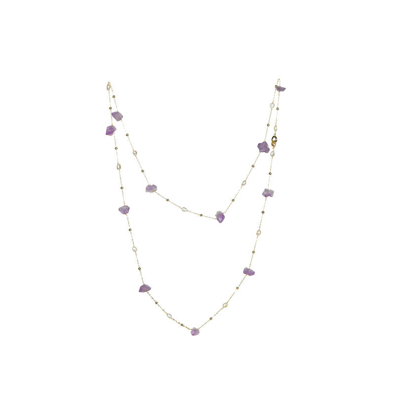 S2627N1 Amethyst Pearl Sweater Chain Long Necklace Choker fine handmade gifts