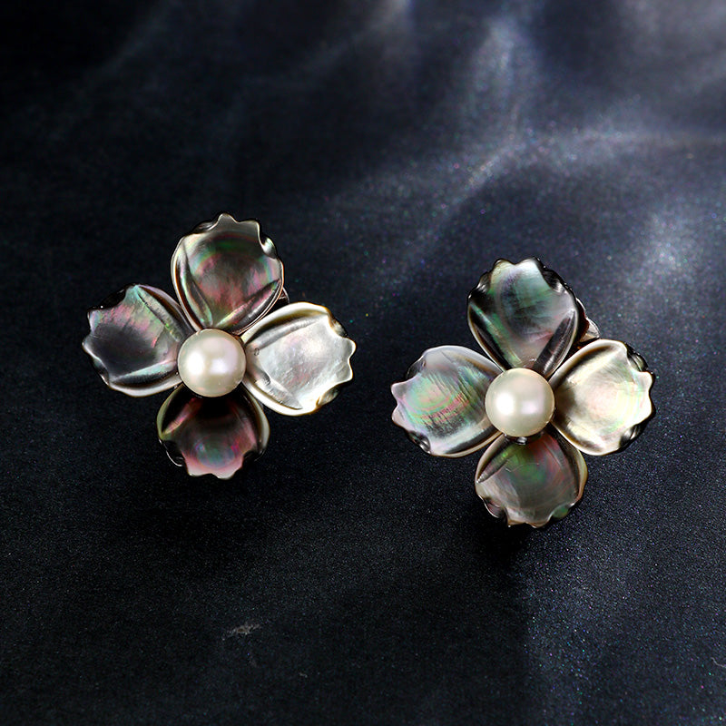 S4495E1 Pearl Flower Earrings Stud Ear Accessories fine handmade gifts