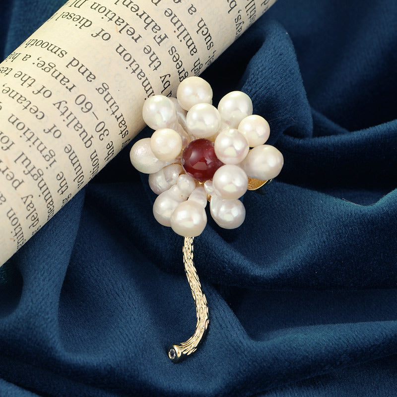S2239B1 Agate pearl Flower Brooch Scarf Buckle fine handmade gifts