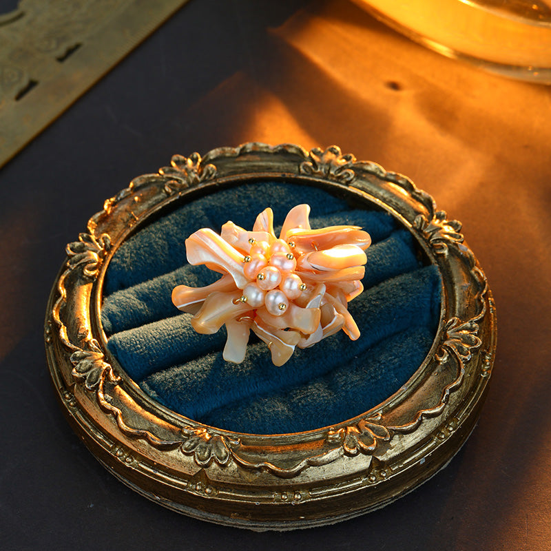 S2145R1 Pearl adjustable one-size-fits-all engagement ring fine handmade gifts