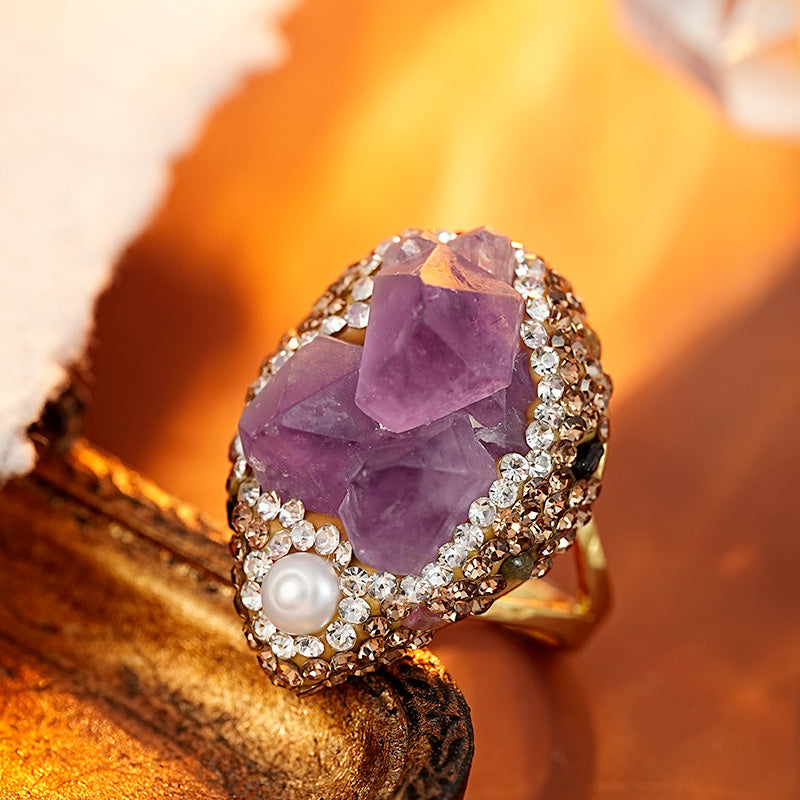 S2059R1 Pure Amethyst Pearl adjustable one-size-fits-all Engagement Rings fine handmade gifts