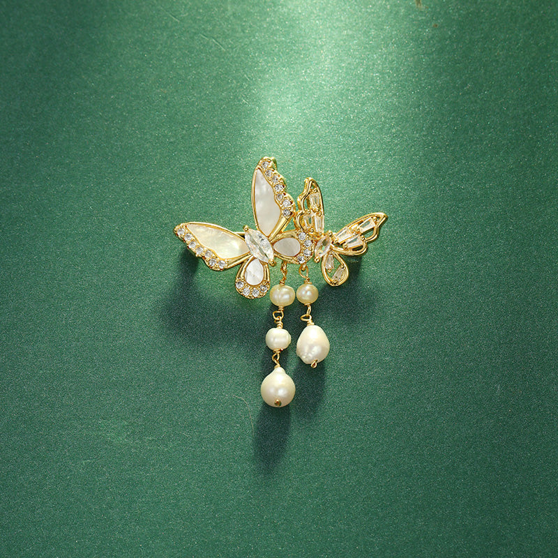 S2336B1 Pearl butterfly Brooch Scarf Buckle fine handmade gifts
