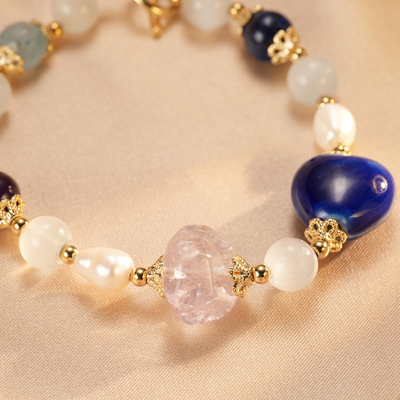 S2255C1 Pure Amethyst Pearl Rose Quartz Bangle Hand Chain Bracelet fine handmade gifts