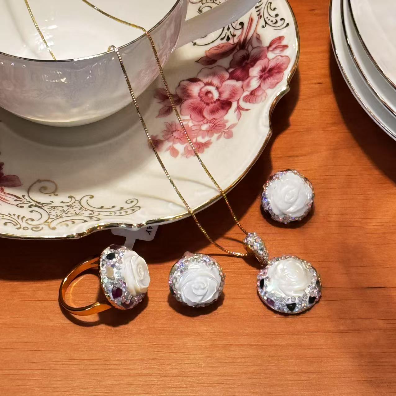 S1937S1 Tourmaline Earrings Ring Necklace Suit simple elegant fine handmade gifts