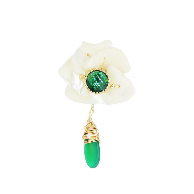 S2238B1 Pure Green Agate Brooch Scarf Buckle fine handmade gifts