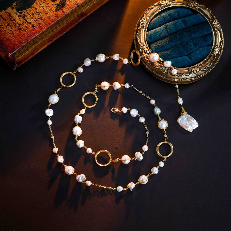 S2808N1 Pearl Sweater Chain Long Necklace Choker fine handmade gifts