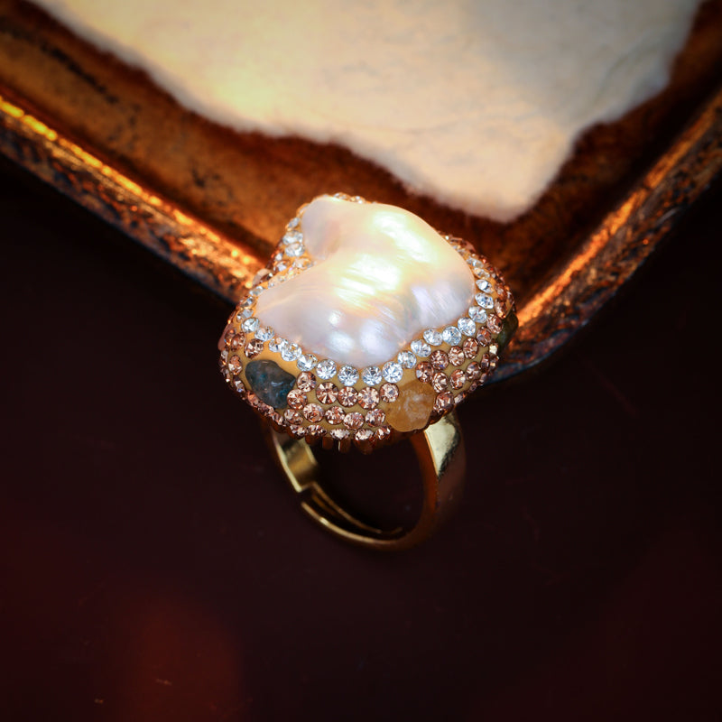 S1988R1 pearl Tourmaline adjustable one-size-fits-all engagement rings fine handmade gifts