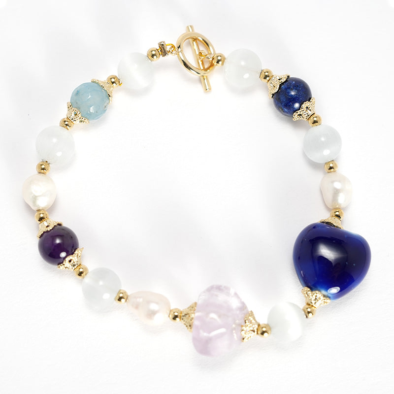 S2255C1 Pure Amethyst Pearl Rose Quartz Bangle Hand Chain Bracelet fine handmade gifts
