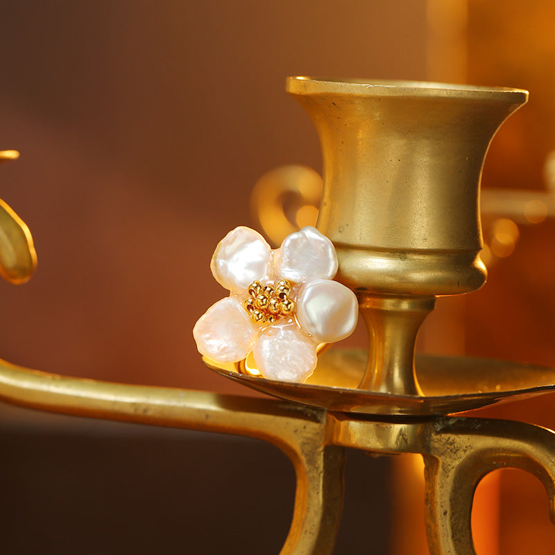 S2081R1 Pearl Flower adjustable one-size-fits-all Engagement Rings fine handmade gifts