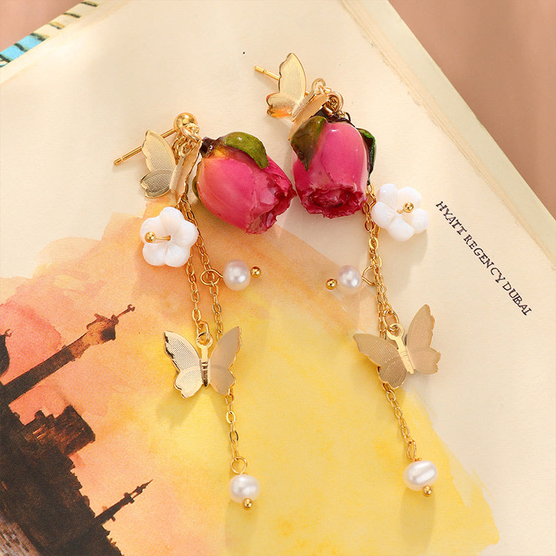 S5065E1 Earrings Butterfly Dance Rose