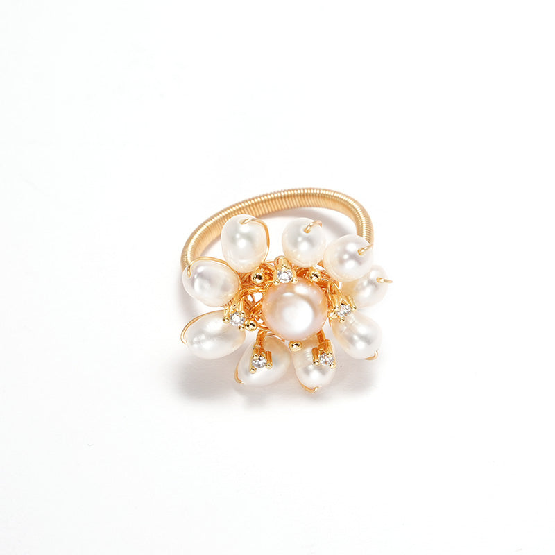 S2042R1 Pearl adjustable one-size-fits-all Flower Engagement Rings fine handmade gifts