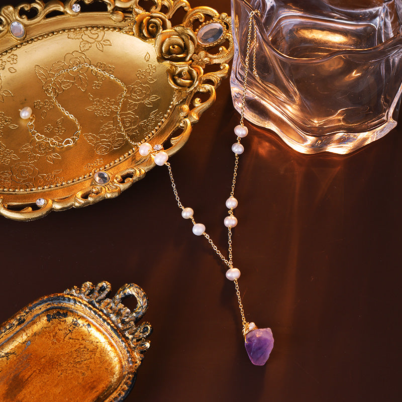 S2499N1 Pearl Pure Amethyst Necklace Choker Long necklace fine handmade gifts