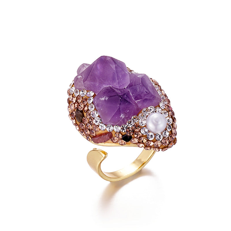 S2059R1 Pure Amethyst Pearl adjustable one-size-fits-all Engagement Rings fine handmade gifts