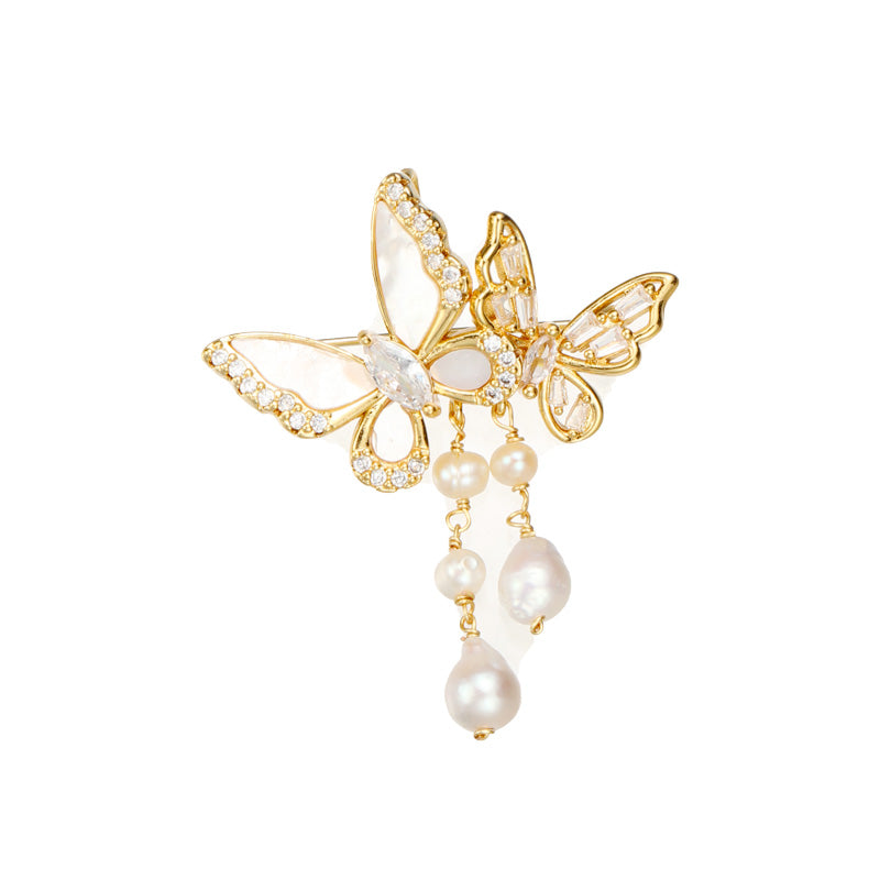 S2336B1 Pearl butterfly Brooch Scarf Buckle fine handmade gifts