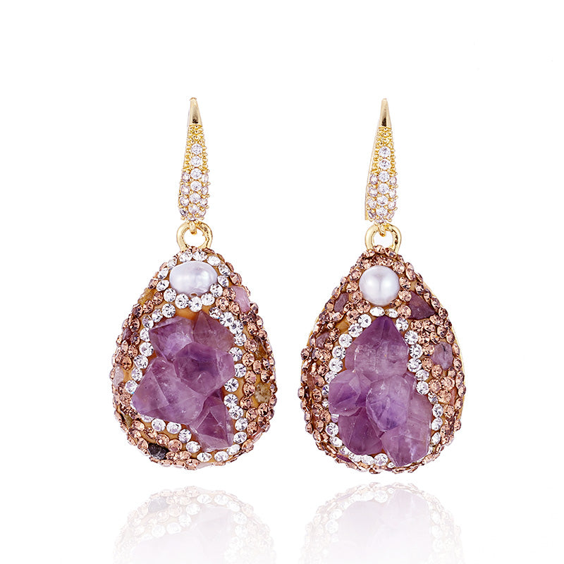 S4842E1 Pure Amethyst Pearl Stud Earrings Ear Accessories fine handmade gifts