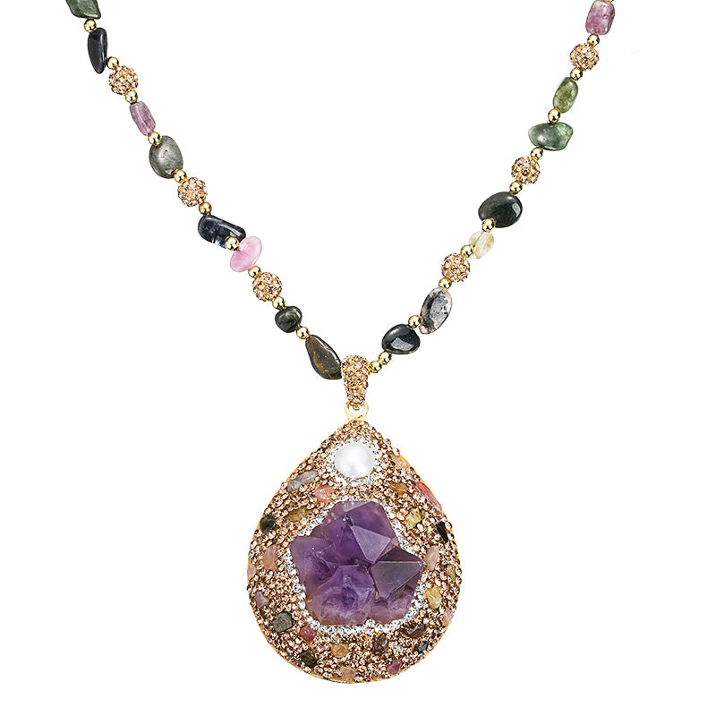 S2680N1 Pure Amethyst Pearl Tourmaline Sweater Chain Long Necklace fine handmade gifts