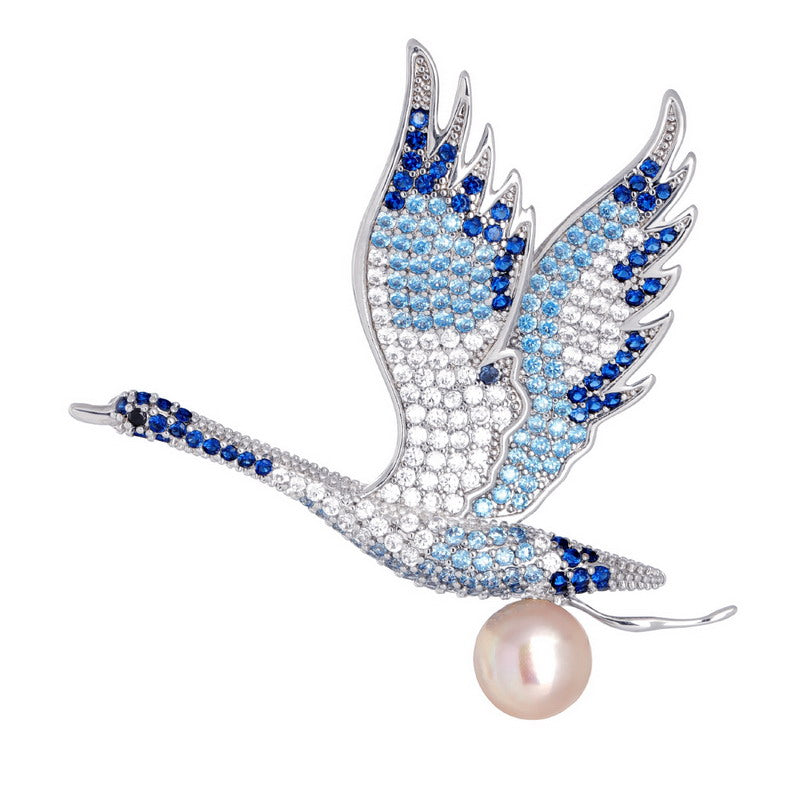 S2075B1 Pearl Bird Scarf Buckle Brooch fine handmade gifts