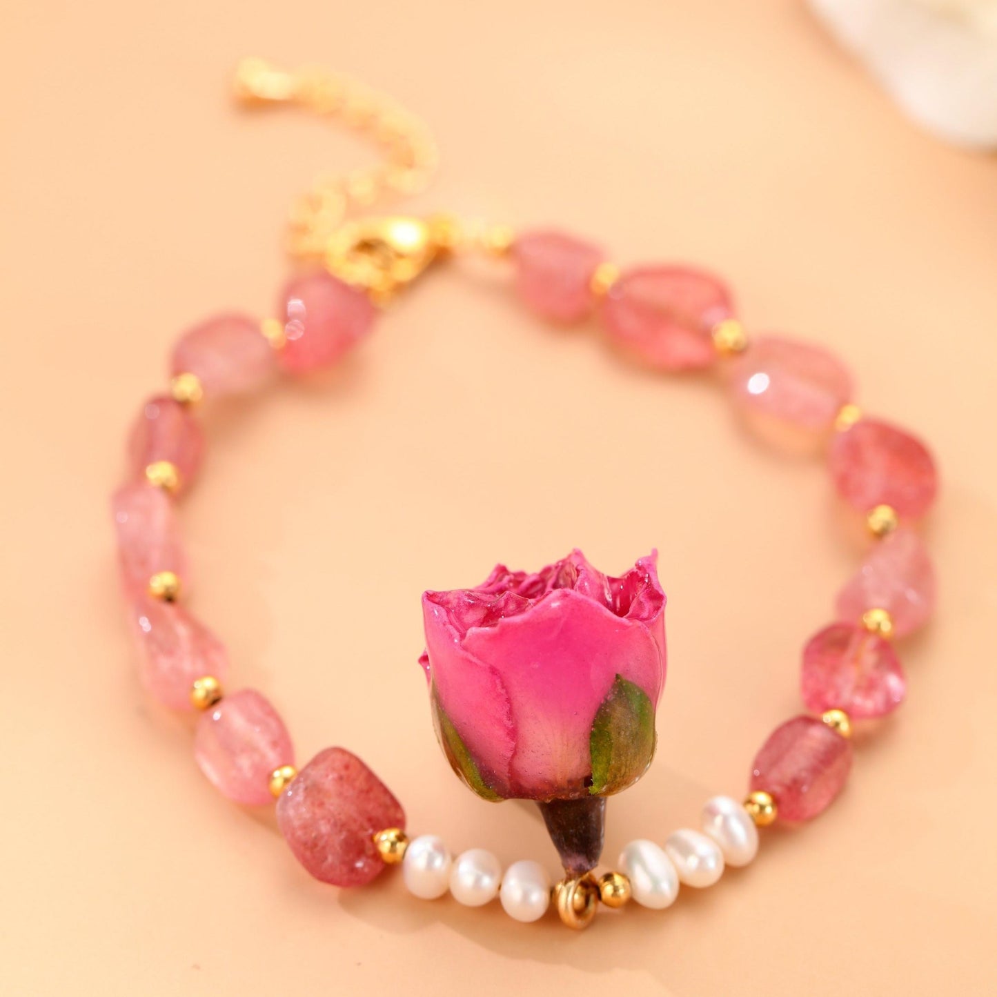 S2348C1 Bangle Hand Chain Bracelet Poem and Roses (Pink)