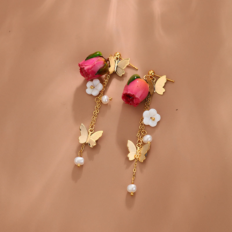S5065E1 Earrings Butterfly Dance Rose