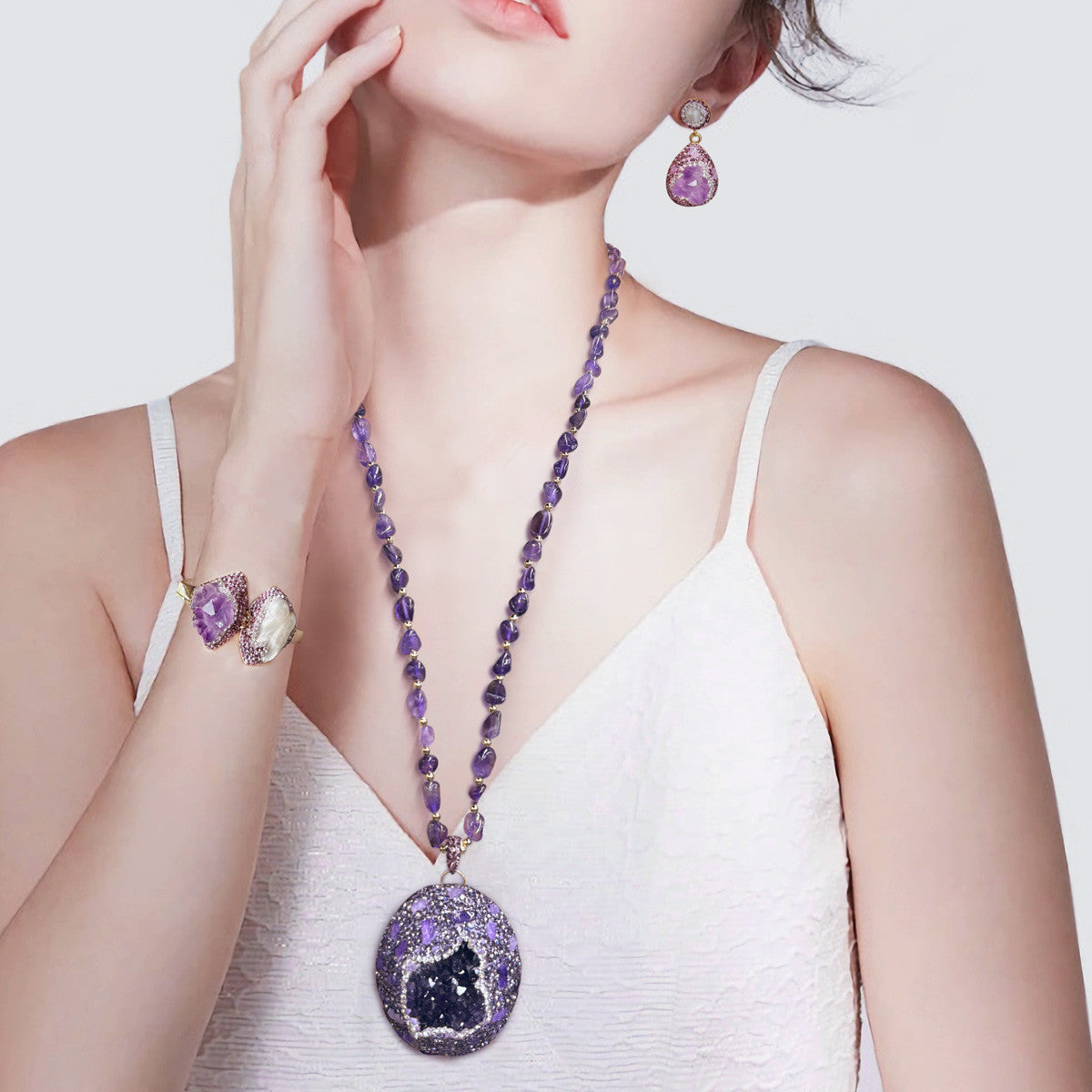 S2636N1 Amethyst pearl Sweater Chain Long Necklace Choker fine handmade gifts