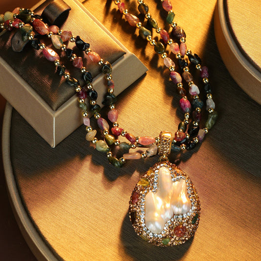 S2490N2 Pearl Tourmaline Sweater Chain Long Necklace Choker fine handmade gifts