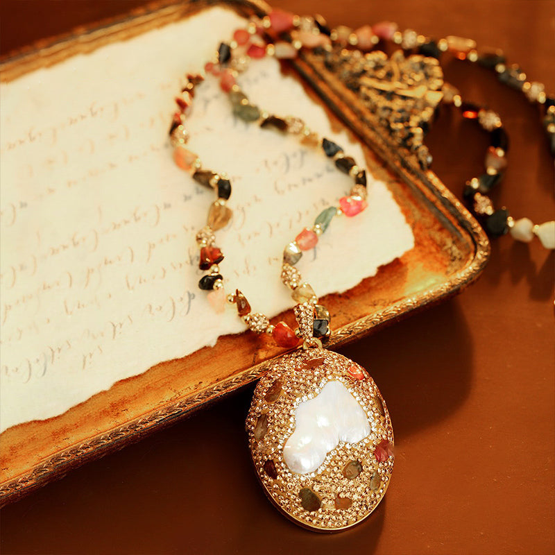 S2490N1 pearl Tourmaline Sweater Chain Long Necklace Choker fine handmade gifts