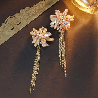 S4951E1 Pearl earrings Stud Ear Accessories with tassels fine handmade gifts