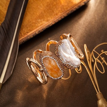 S2007W1 Citrine Pearl Bangle Hand Chain Bracelet fine handmade gifts