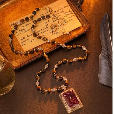 S2854N1 Pure Tiger's Eye Sweater Chain Long Necklace Choker fine handmade gifts