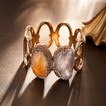 S2007W1 Citrine Pearl Bangle Hand Chain Bracelet fine handmade gifts