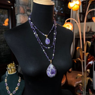 S2860N1 Amethyst Pearl Sweater Chain Long Necklace Choker fine handmade gifts