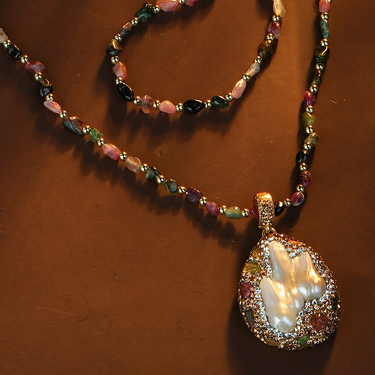 S2490N2 Pearl Tourmaline Sweater Chain Long Necklace Choker fine handmade gifts