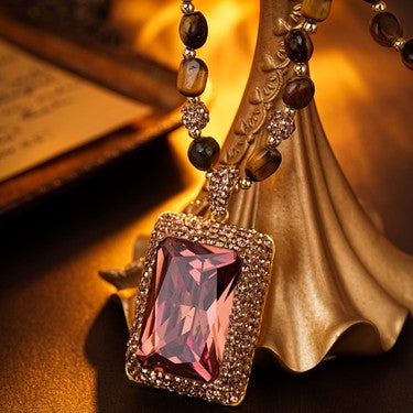 S2854N1 Pure Tiger's Eye Sweater Chain Long Necklace Choker fine handmade gifts