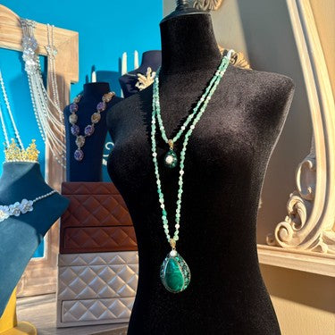 S2859N1 Malachite Quartzite Pearl Sweater Chain Long Necklace Choker fine handmade gifts