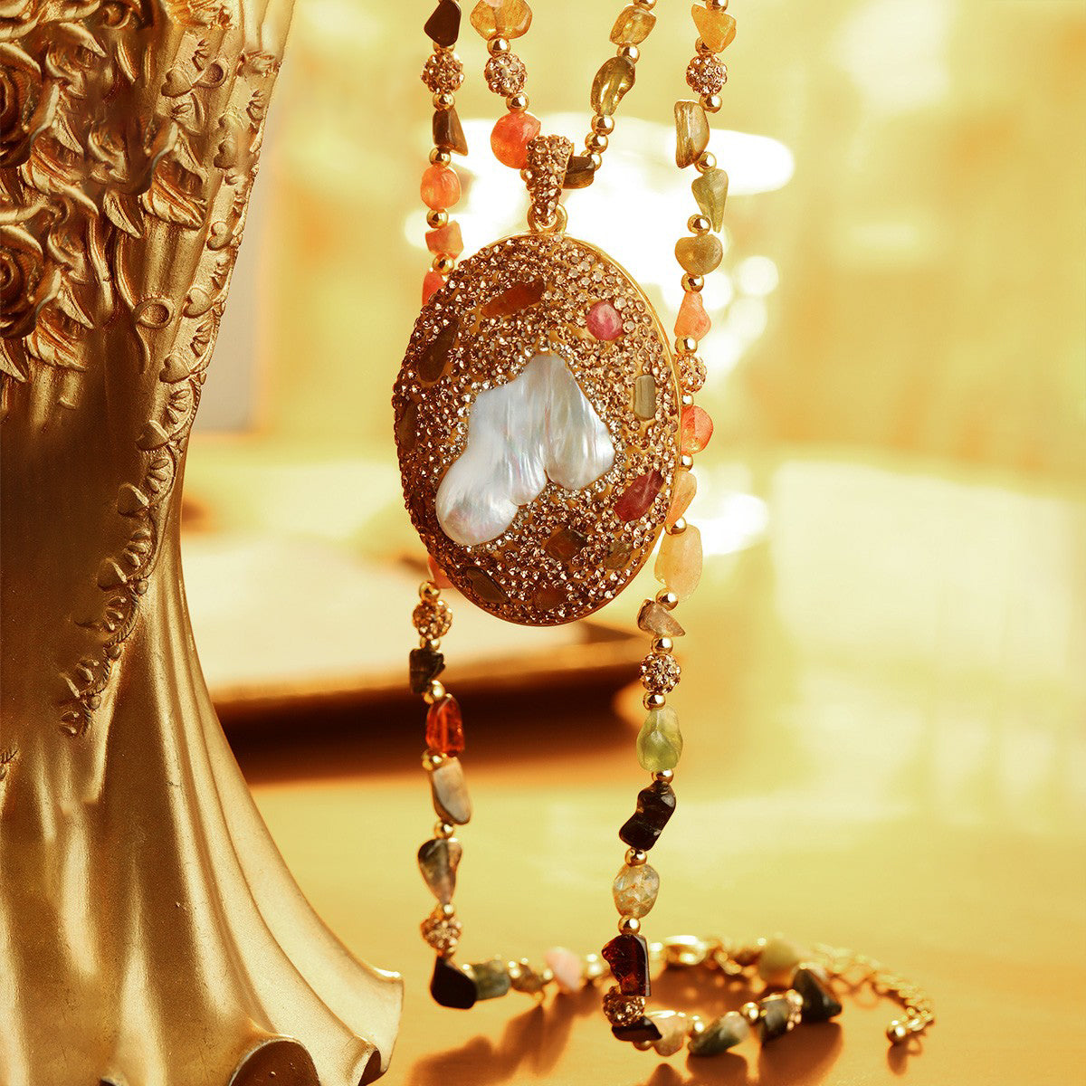 S2490N1 pearl Tourmaline Sweater Chain Long Necklace Choker fine handmade gifts