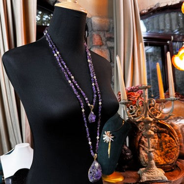 S2860N1 Amethyst Pearl Sweater Chain Long Necklace Choker fine handmade gifts