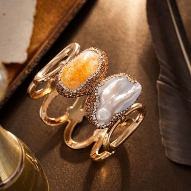 S2007W1 Citrine Pearl Bangle Hand Chain Bracelet fine handmade gifts