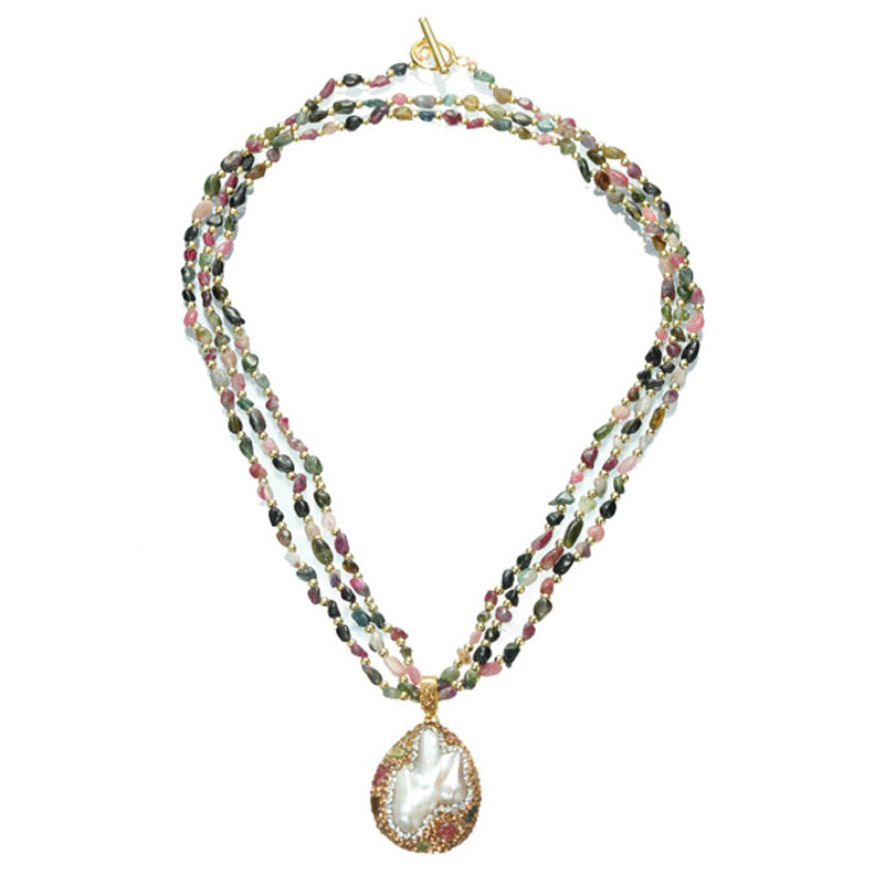 S2490N2 Pearl Tourmaline Sweater Chain Long Necklace Choker fine handmade gifts