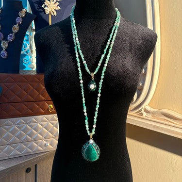 S2859N1 Malachite Quartzite Pearl Sweater Chain Long Necklace Choker fine handmade gifts