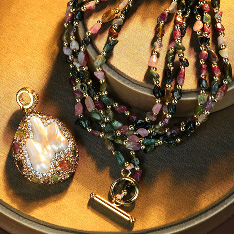S2490N2 Pearl Tourmaline Sweater Chain Long Necklace Choker fine handmade gifts