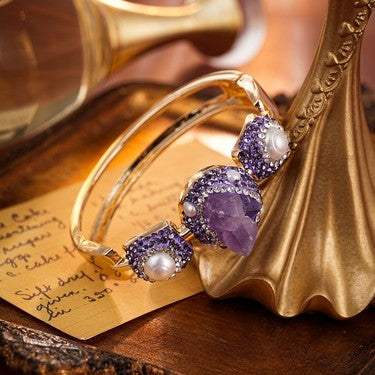S2006W1 Amethyst Pearl Bangle Hand Chain fine handmade gifts