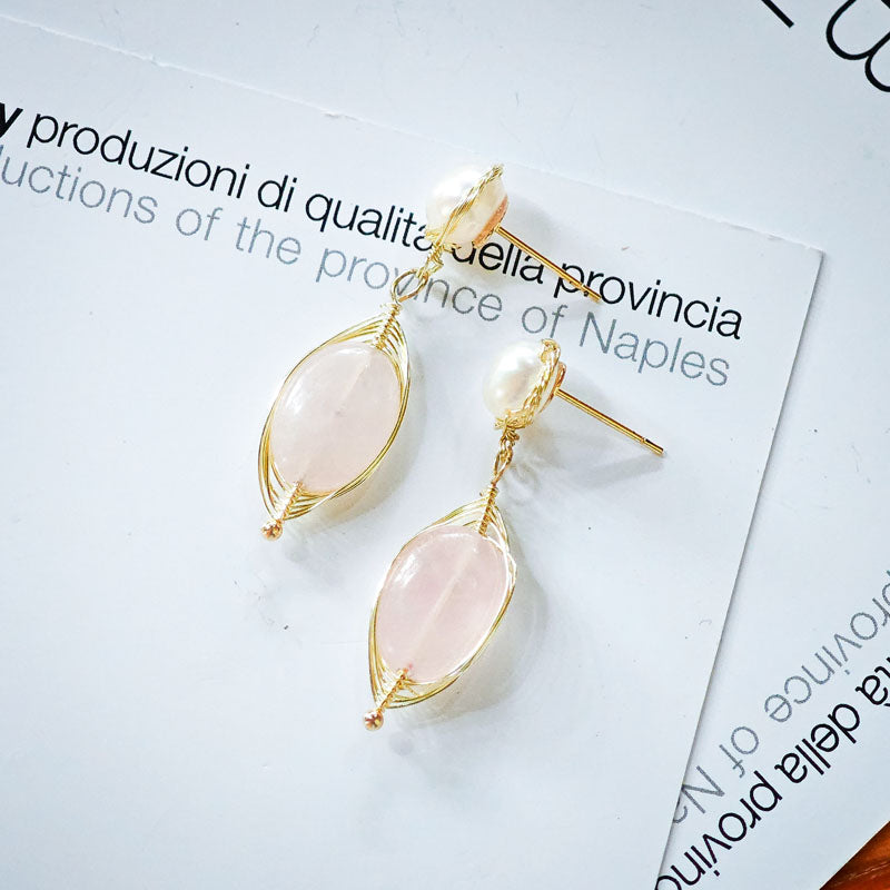 S4639E1 Pearl Pure Rose Quartz Earrings Stud Ear Accessories fine handmade gifts