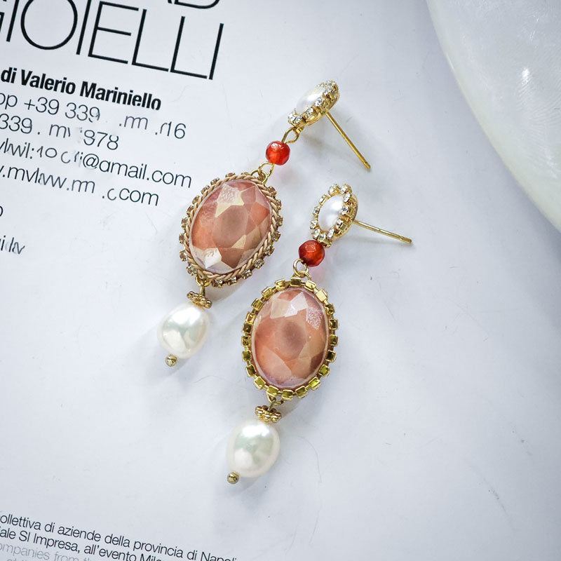 S4648E1 Pearl Pure Quartzite Long Earings Stud Ear Accessories fine handmade gifts