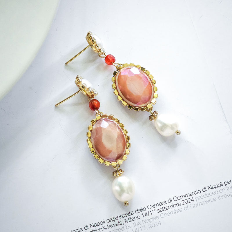 S4648E1 Pearl Pure Quartzite Long Earings Stud Ear Accessories fine handmade gifts