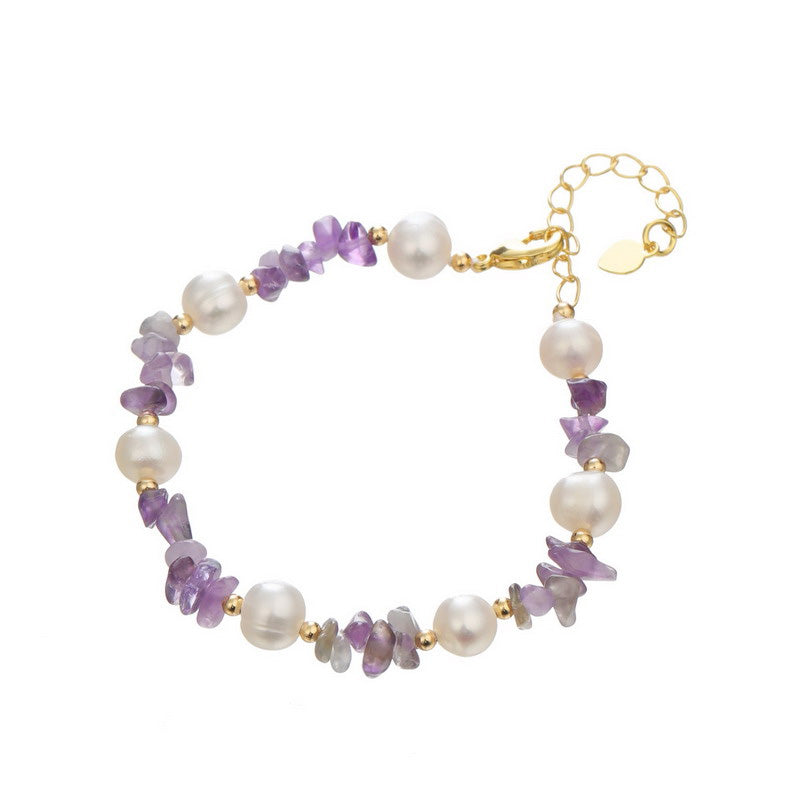S2161C1 Pearls Amethyst Bangle Hand Chain Bracelet simple elegant fine handmade gifts