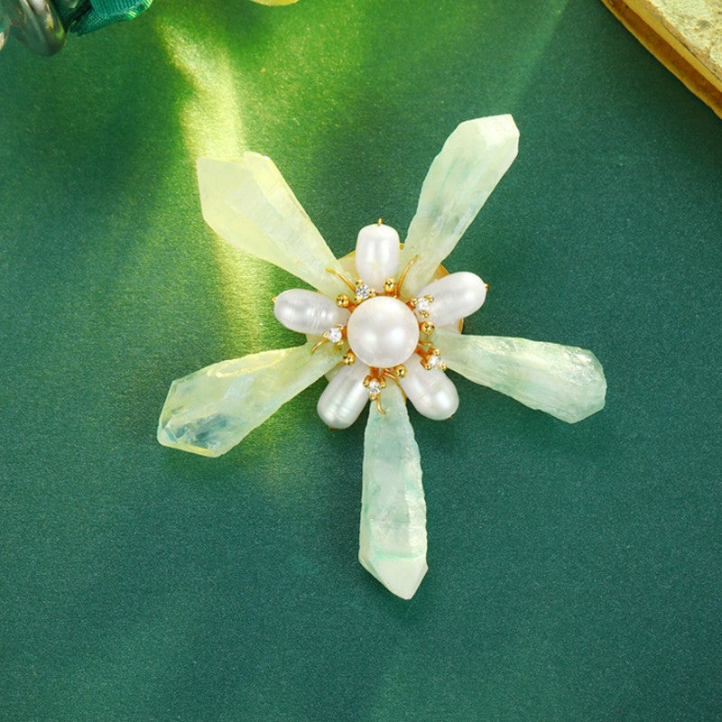 S2356B1 Quartzite Pearls Scarf Buckle Flower Brooch simple elegant fine handmade gifts