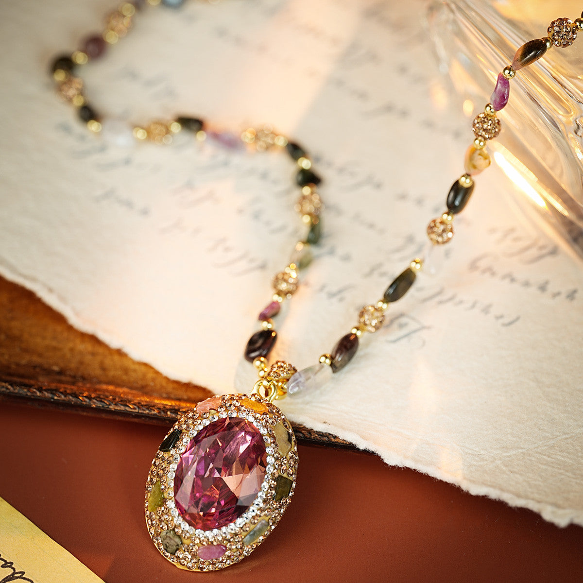 S2686N1 Tourmaline Sweater Chain Long Necklace Choker fine handmade gifts