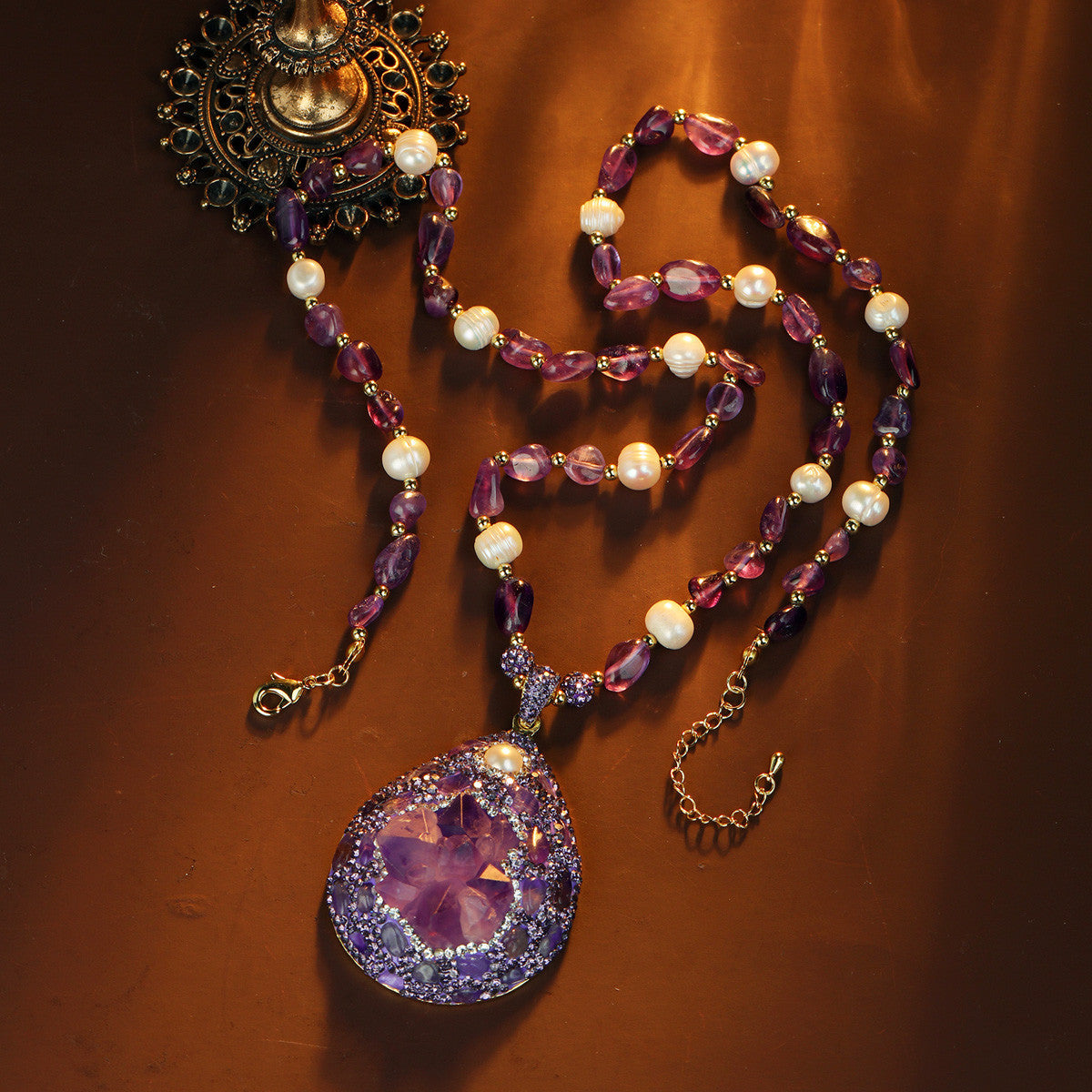 S2636N1 Amethyst pearl Sweater Chain Long Necklace Choker fine handmade gifts